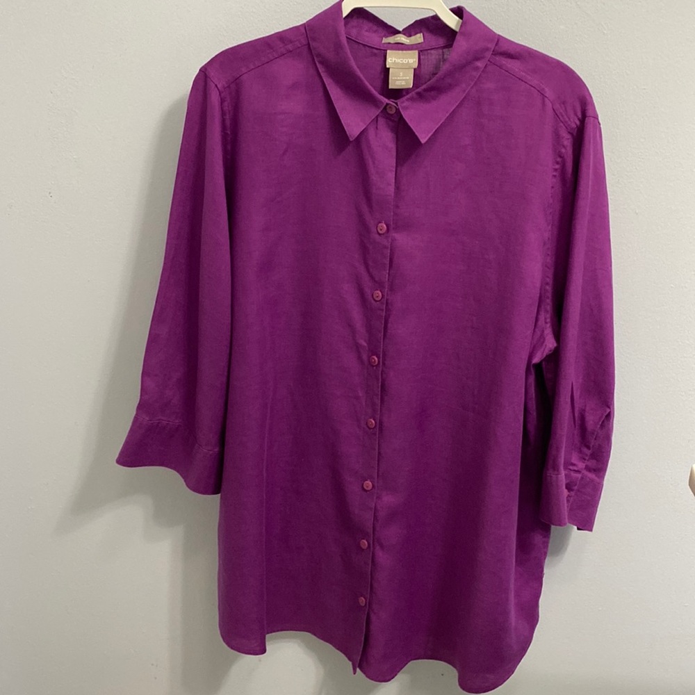 Chico’s size 3 100% linen no iron tunic blouse.